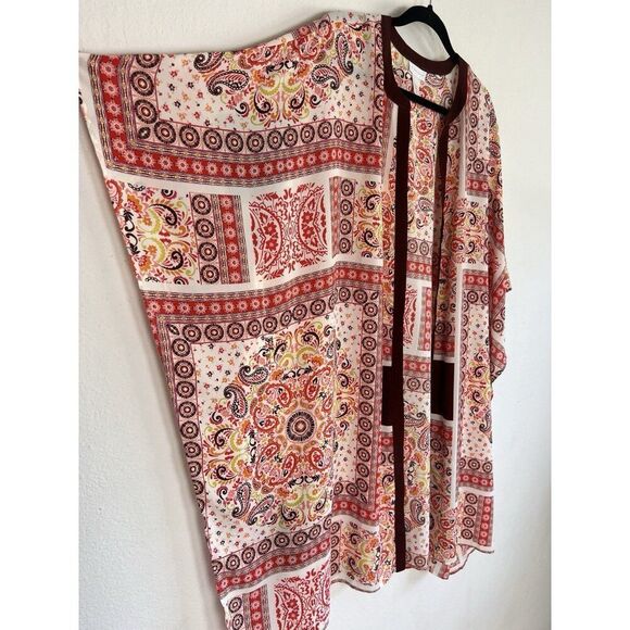 New York & Company Women's Abstract Boho Floral Print Open Front Cardigan Duster - Picture 3 of 10